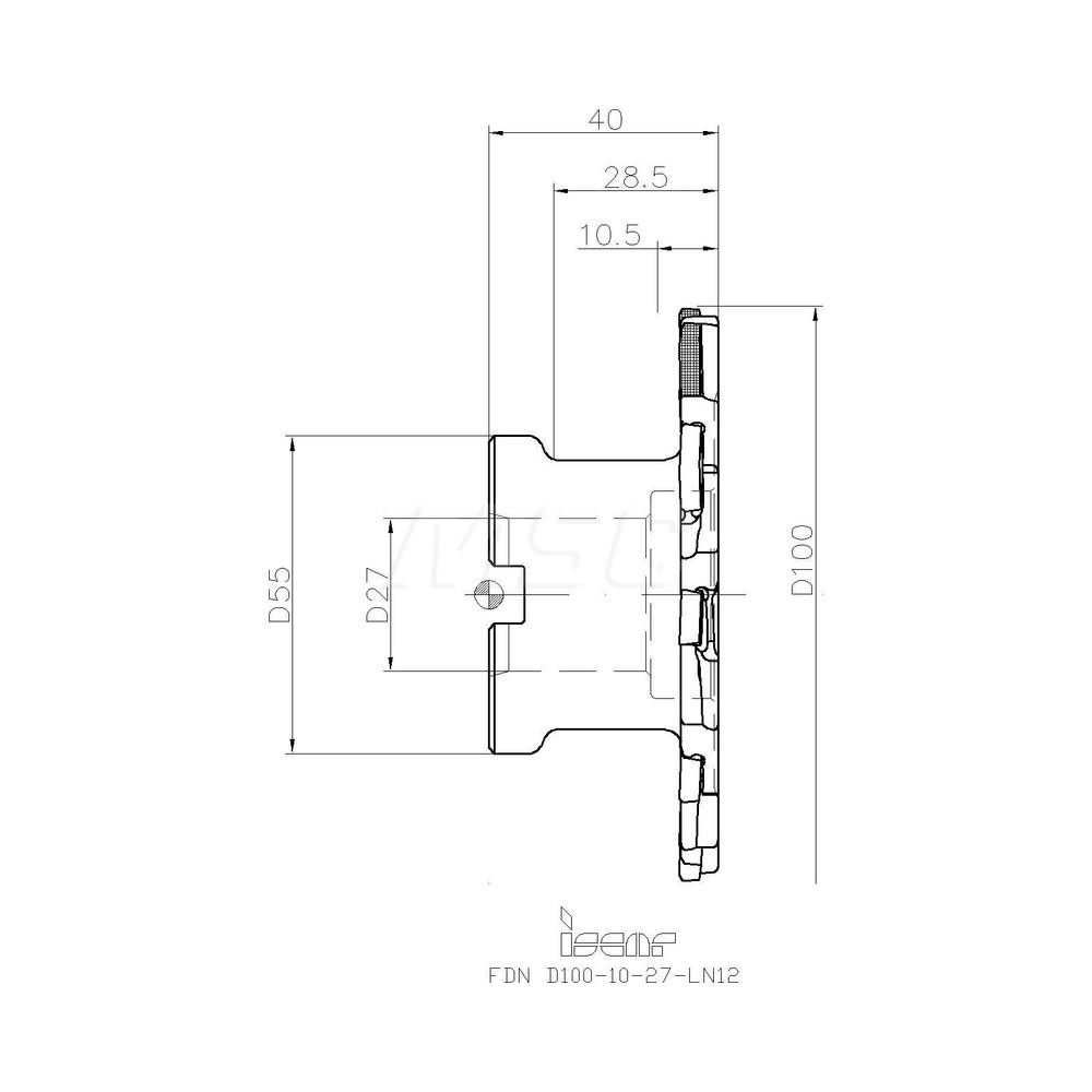Iscar Indexable Slotting Cutter: 12.00 mm Cutting Width, 100.00 mm Cutter Dia, Shell Mount B Connection, 25.00 mm Depth of Cut, 25.00 mm Depth of Cut, 27.00 mm Shank Dia - 3102986