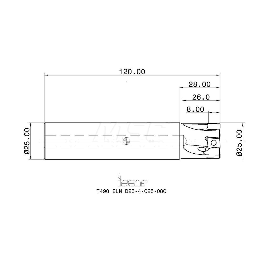 Iscar Indexable Square-Shoulder End Mill: T490ELND254C2508C, 25 mm Cut Dia, 8 mm Max Depth of Cut, 25 mm Dia Cylindrical Shank - 3105492