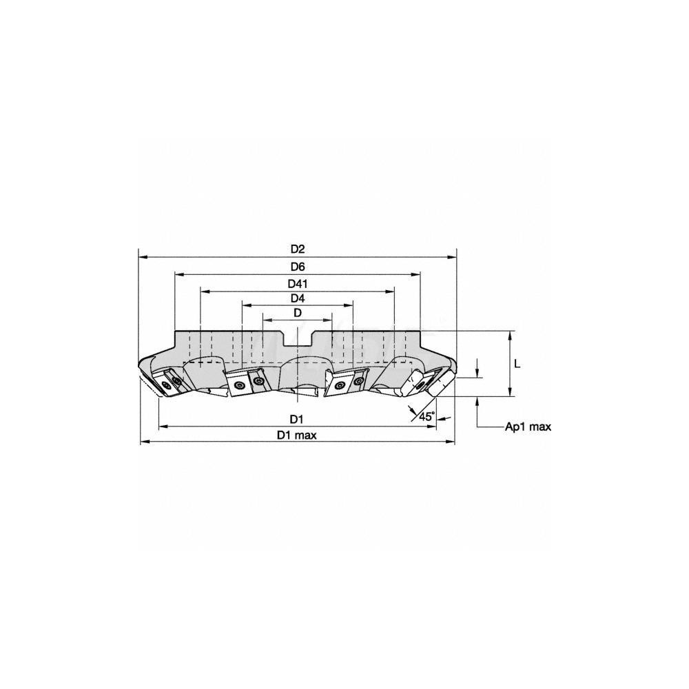 Kennametal 5" Cut Dia, 1-1/2" Arbor Hole, 17.15mm Max Depth of Cut, 45° Indexable Chamfer & Angle Face Mill - 4032274