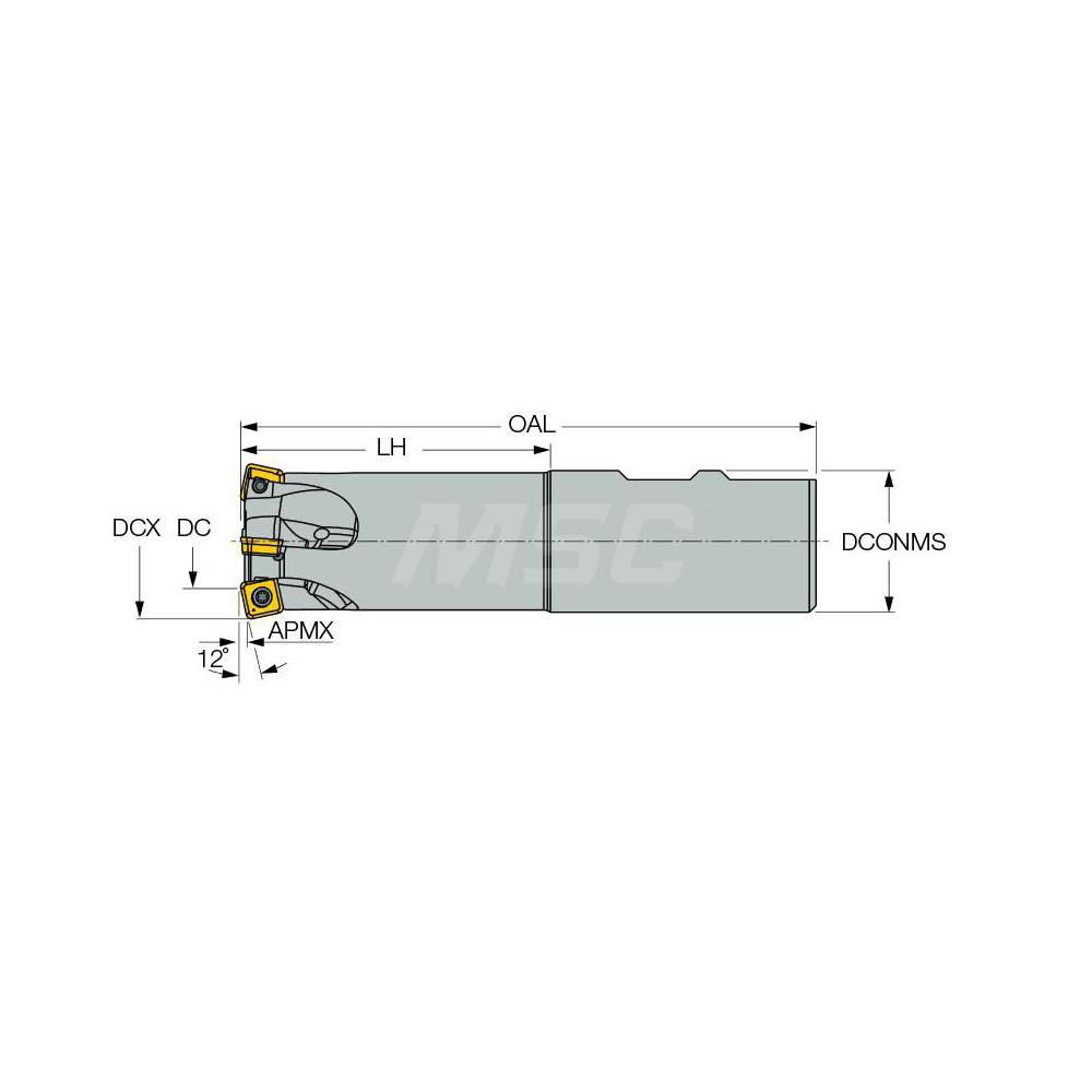 Iscar Indexable High-Feed End Mill: FFQ4D0.8721.7W0.7509, 7/8" Cut Dia, 3/4" Shank Dia, Weldon Flat Shank - 3323704