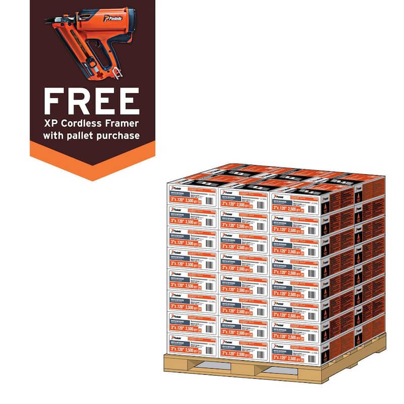 Paslode 3 in.x0.120-Gauge 30-Degree Galvanized Ring Shank Paper-Taped Heavy-Duty Framing Nails Pallet with Cordless XPro Nailer - 650385X