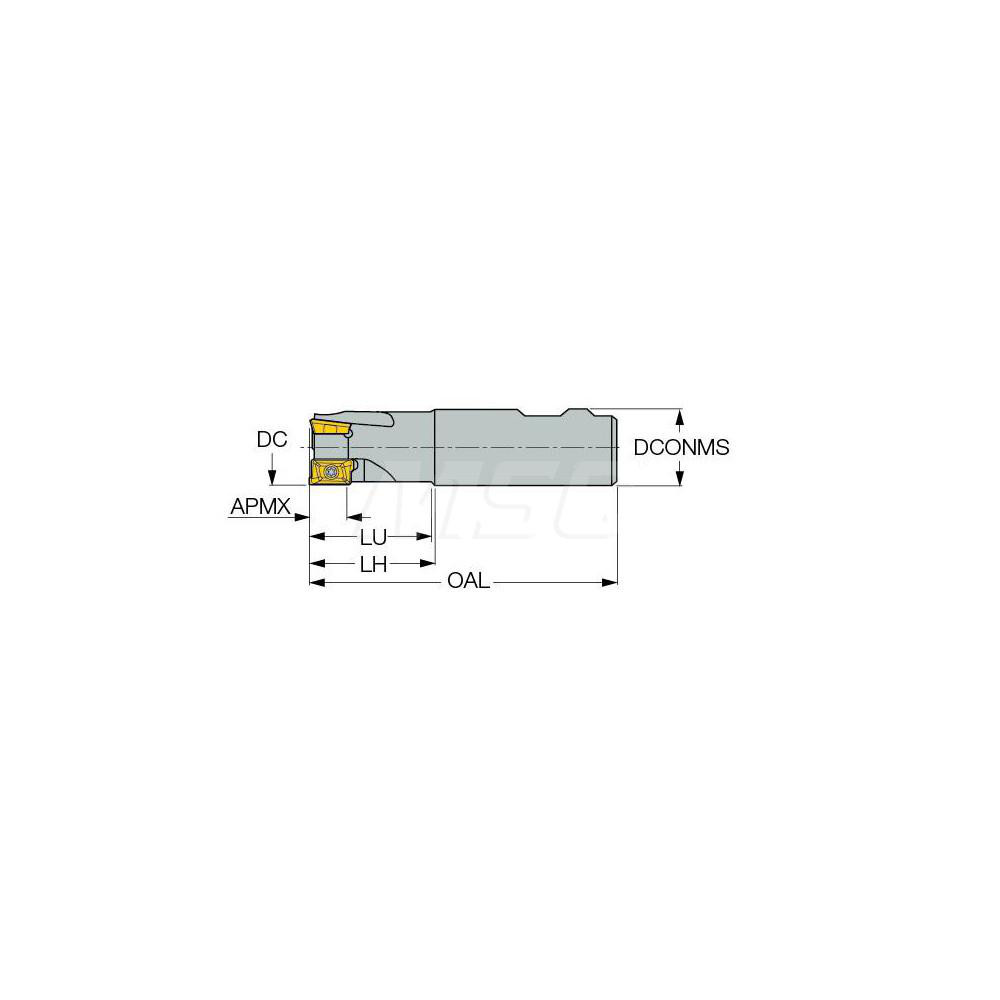 Iscar Indexable Square-Shoulder End Mill: 3ME90AXD1254W12513C, 1-1/4" Cut Dia, 1/2" Max Depth of Cut, 1-1/4" Dia Weldon Flat Shank - 3101605