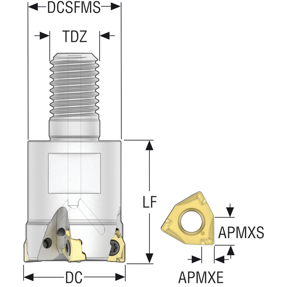 Seco Indexable Square-Shoulder End Mill: R217.96-00.75010RE043A, 3/4" Cut Dia, 0.157" Max Depth of Cut, M10 Modular Connection Shank - 02770501