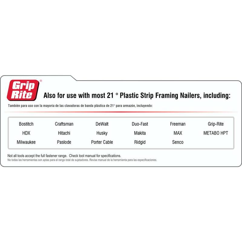 Grip-Rite 3-1/4 in x .131 in 21° Plastic Collated 304 Stainless Steel Ring Shank Round Checkered Head Framing Nails 2000 per Box - MAXC62812