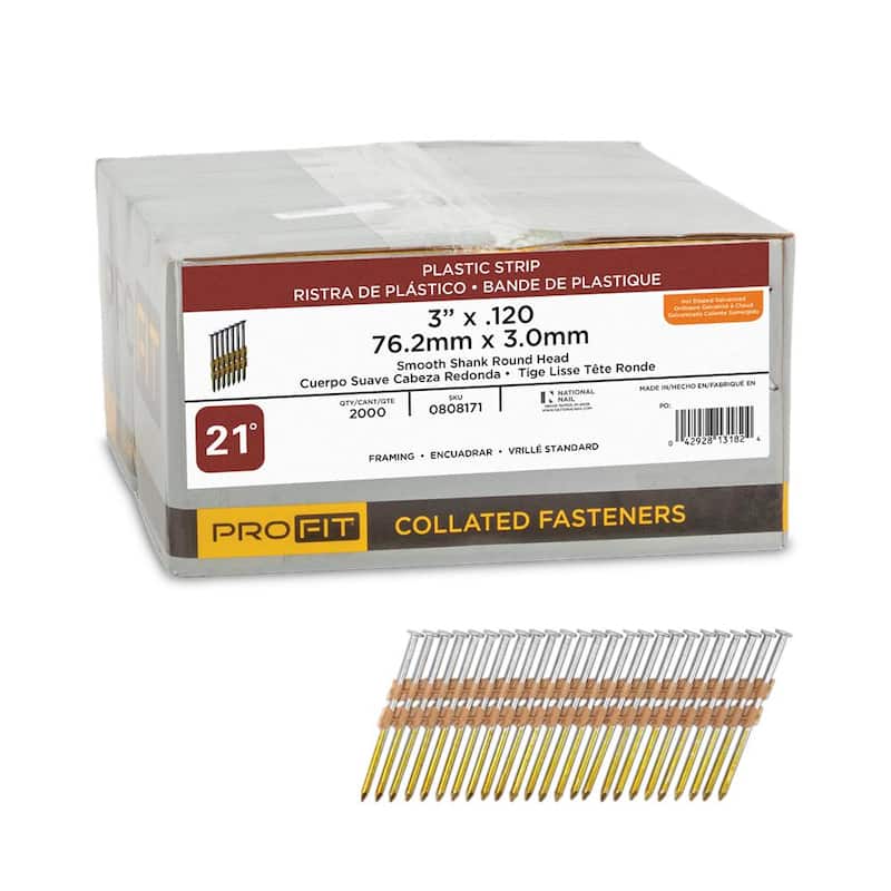 PRO-FIT 3 in. x 0.120 21-Degree Hot Dipped Galvanized Smooth Shank Plastic Strip Framing Nails (2000 -Per Box) - 0808171