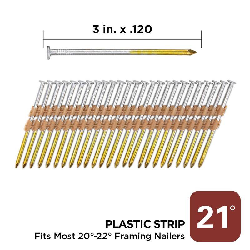 PRO-FIT 3 in. x 0.120 21-Degree Hot Dipped Galvanized Smooth Shank Plastic Strip Framing Nails (2000 -Per Box) - 0808171