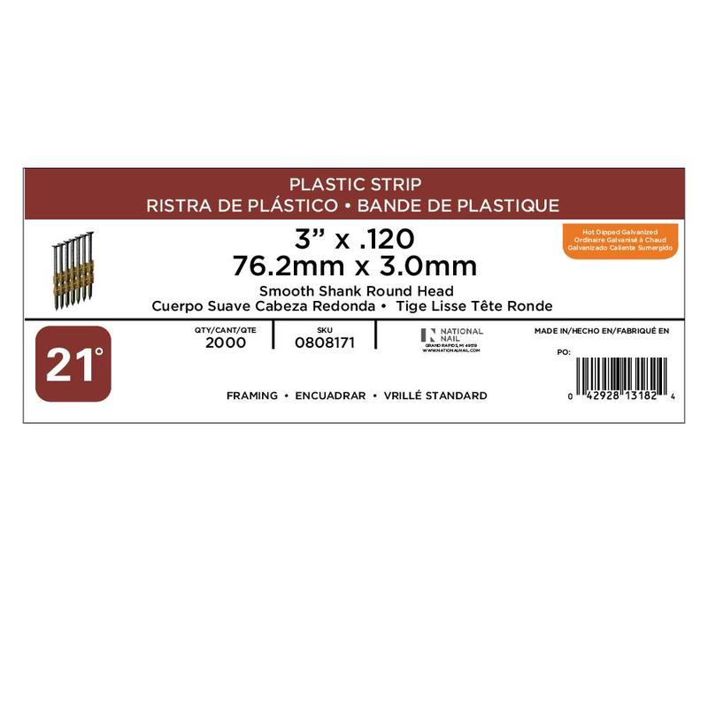 PRO-FIT 3 in. x 0.120 21-Degree Hot Dipped Galvanized Smooth Shank Plastic Strip Framing Nails (2000 -Per Box) - 0808171