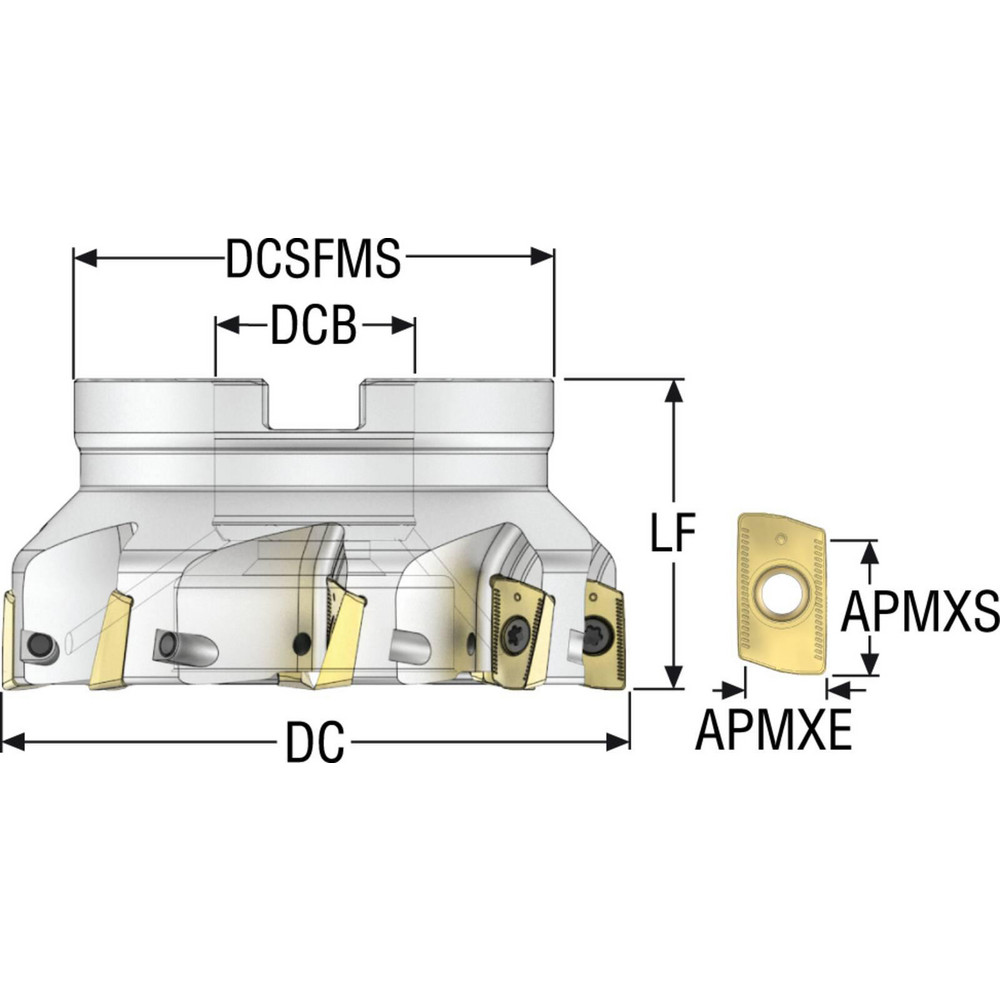 Seco Indexable Square-Shoulder Face Mill:  R220.69-04.00-XO16-8A,  4'' Cut Dia,  1.5000" Arbor Hole Dia, - 03336149