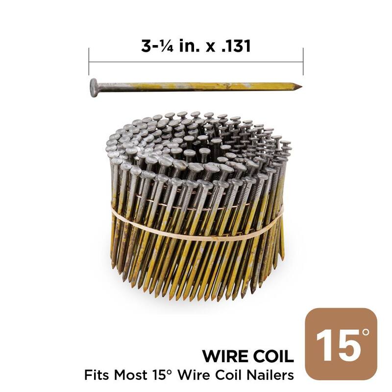 PRO-FIT 3-1/4 in. x 0.131-Gauge 15° Bright Finish Smooth Shank Wire Coil Framing Nails (2500 per Box) - 0616693
