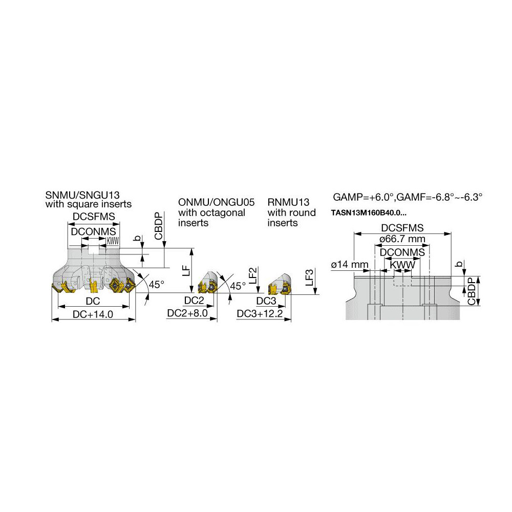 Tungaloy 160mm Cut Dia, 2" Arbor Hole Dia, Indexable Square-Shoulder Face Mill - 6999347