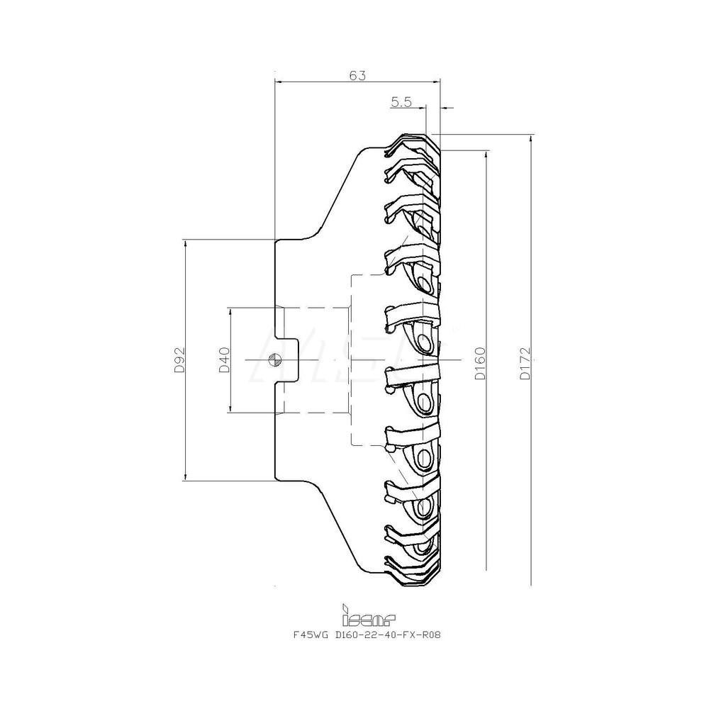 Iscar 172mm Cut Dia, 40mm Arbor Hole, 5.5mm Max Depth of Cut, 45° Indexable Chamfer & Angle Face Mill - 3103871