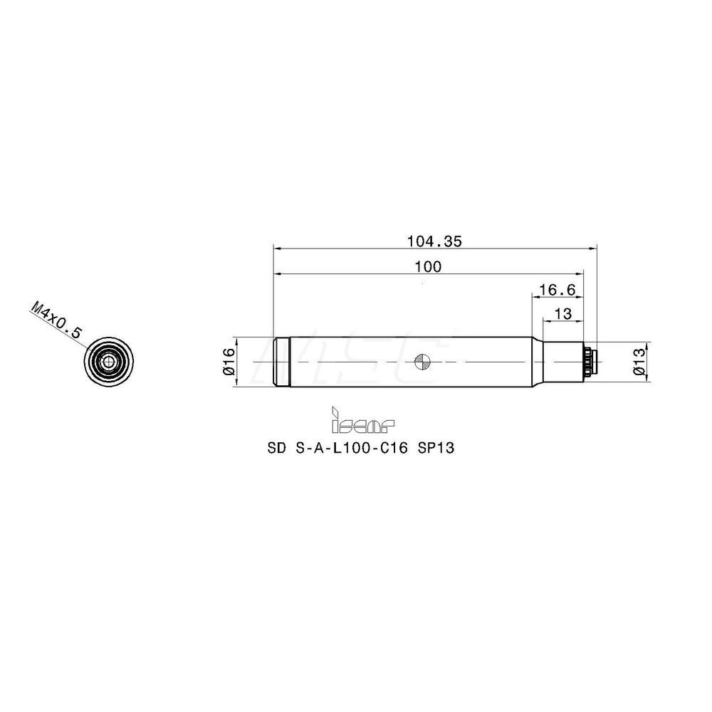 Iscar Replaceable Tip Milling Shank: Series T-Slot, 16.6 mm Projection, 16 mm Stepped Shank - 3110810