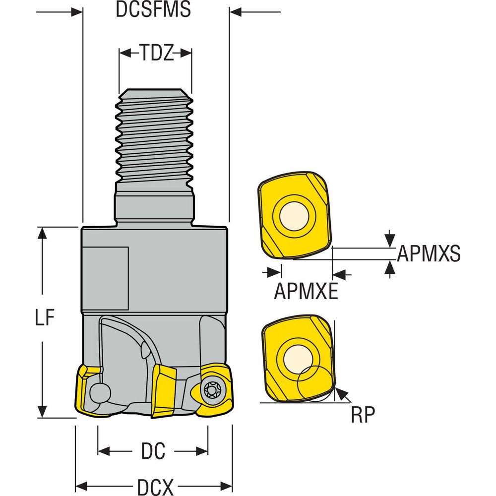 Seco Indexable High-Feed End Mill: R217.212040.RELP06.7A, 31.50 mm Cut Dia, Modular Connection Shank - 02928084