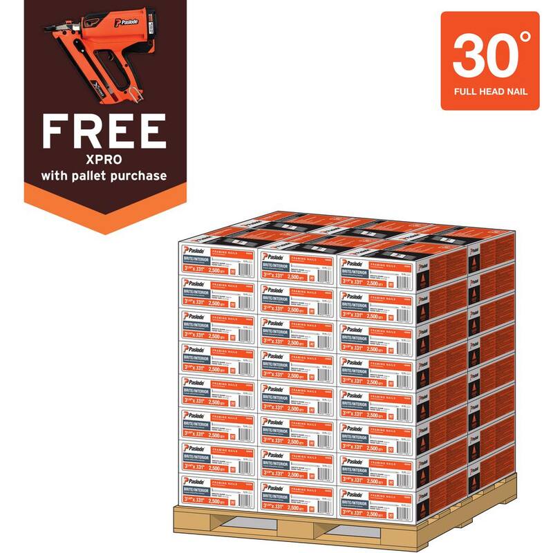 Paslode 3-1/4 in. x 0.131-Gauge 30-Degree Brite Smooth Paper-Taped Framing Nails Pallet with Cordless XPro Nailer - 650839X