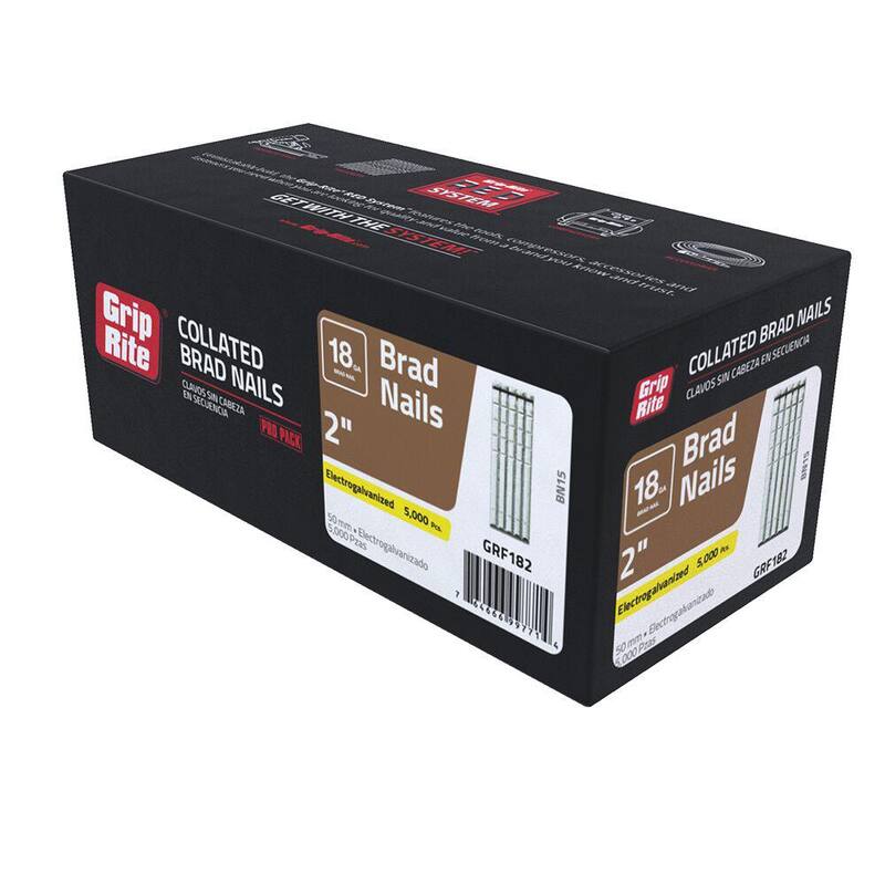 Grip-Rite 2 in. x 18-Gauge Electrogalvanized Brad Nails 5000 per Box - GRF182