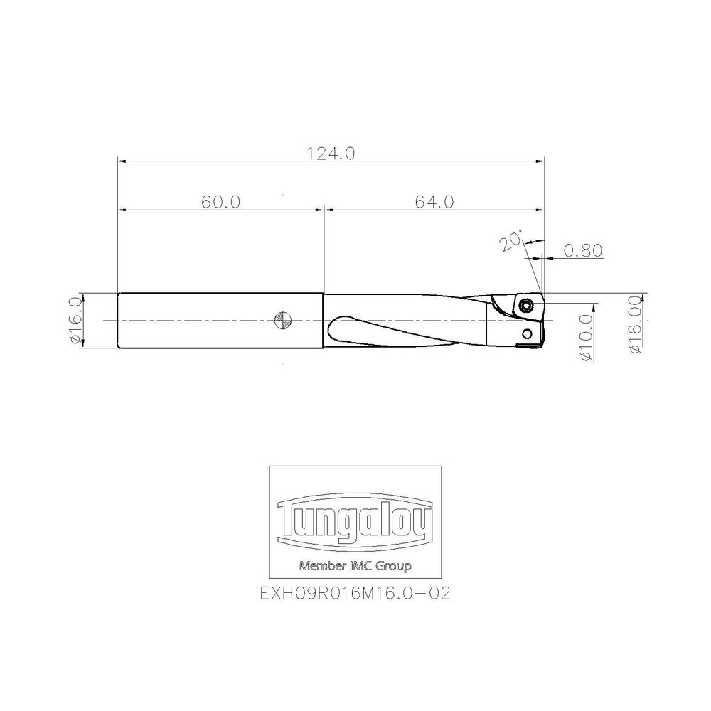 Tungaloy Indexable High-Feed End Mill: EXH09R016M16.0-02, Cylindrical Shank - 6852775
