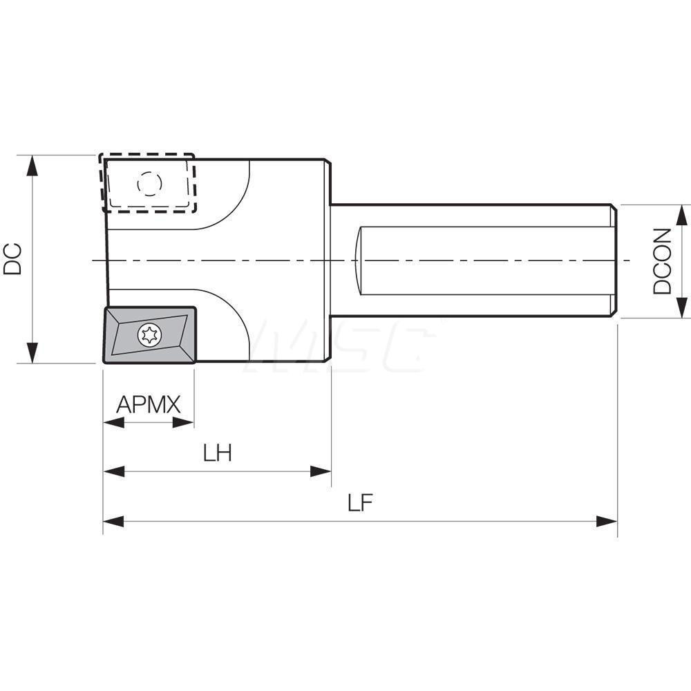 Kyocera Indexable Square-Shoulder End Mill: EM0750, 3/4" Cut Dia, 0.6" Max Depth of Cut, 3/4" Dia Flatted Shank - OTM86389