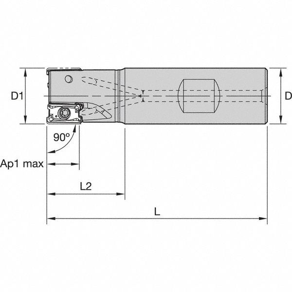 Kennametal Indexable Square-Shoulder End Mill: M4D100L1502W100L175, 1" Cut Dia, 15.5 mm Max Depth of Cut, 1" Dia Weldon Flat Shank - 5544366