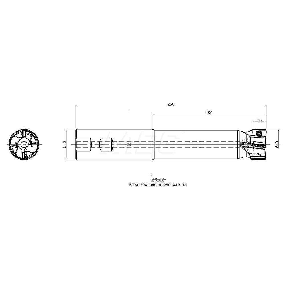 Iscar Indexable Square-Shoulder End Mill: P290EPWD404250W4018, 40 mm Cut Dia, 18 mm Max Depth of Cut, 40 mm Dia Weldon Flat Shank - 3110794
