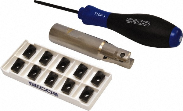 Seco Indexable Square-Shoulder End Mill: R217.69-01.00-3S12-3AN, 1" Cut Dia, 0.433" Max Depth of Cut, 3/4" Dia Weldon Flat Shank - 02688974