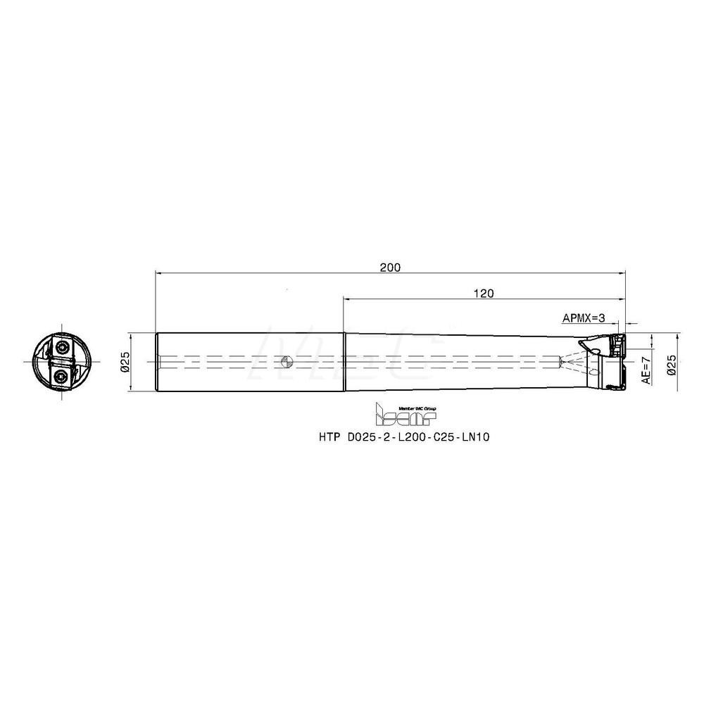 Iscar 25mm Cut Dia, 3mm Max Depth of Cut, 25mm Shank Diam,Indexable Plunge End Mill - 3105016
