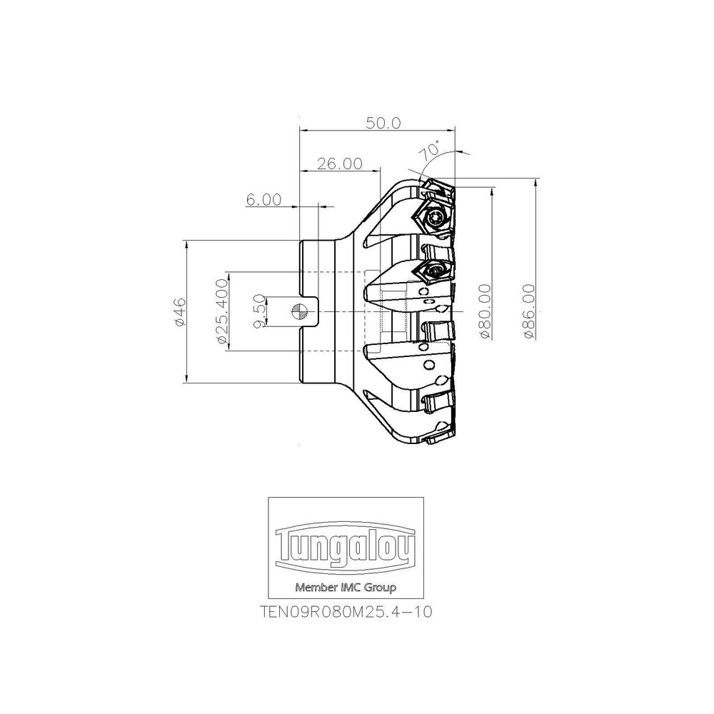 Tungaloy 80mm Cut Dia, 1" Arbor Hole Dia, Indexable Square-Shoulder Face Mill - 6860137