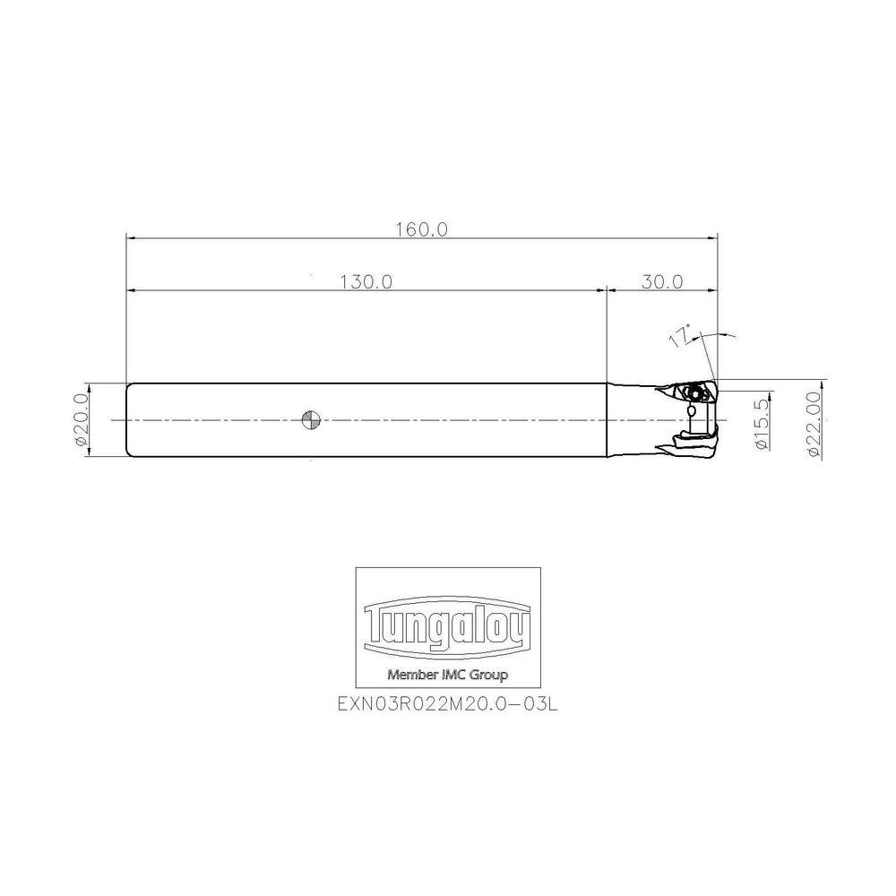 Tungaloy Indexable High-Feed End Mill: EXN03R022M20.0-03L, Cylindrical Shank - 6862535