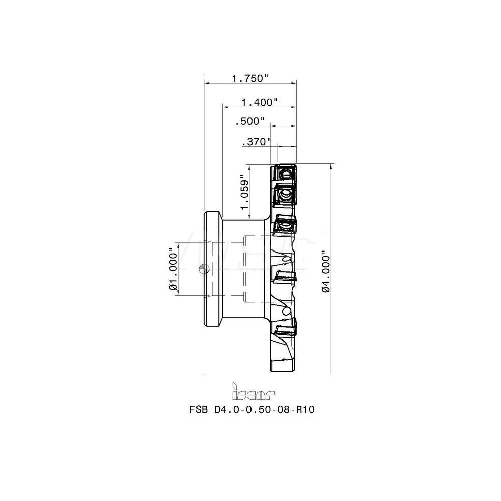 Iscar Indexable Slotting Cutter: 0.3700" Cutting Width, 6.0000" Cutter Dia, Shell Mount B Connection, 0.3700" Depth of Cut, 1.5000" Hole Dia, 1.5000" Shank Dia - 3100886