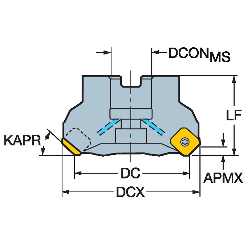 Sandvik Coromant 6" Cut Dia, 1-1/2" Arbor Hole, 0.2362" Max Depth of Cut, 45° Indexable Chamfer & Angle Face Mill - 5722523