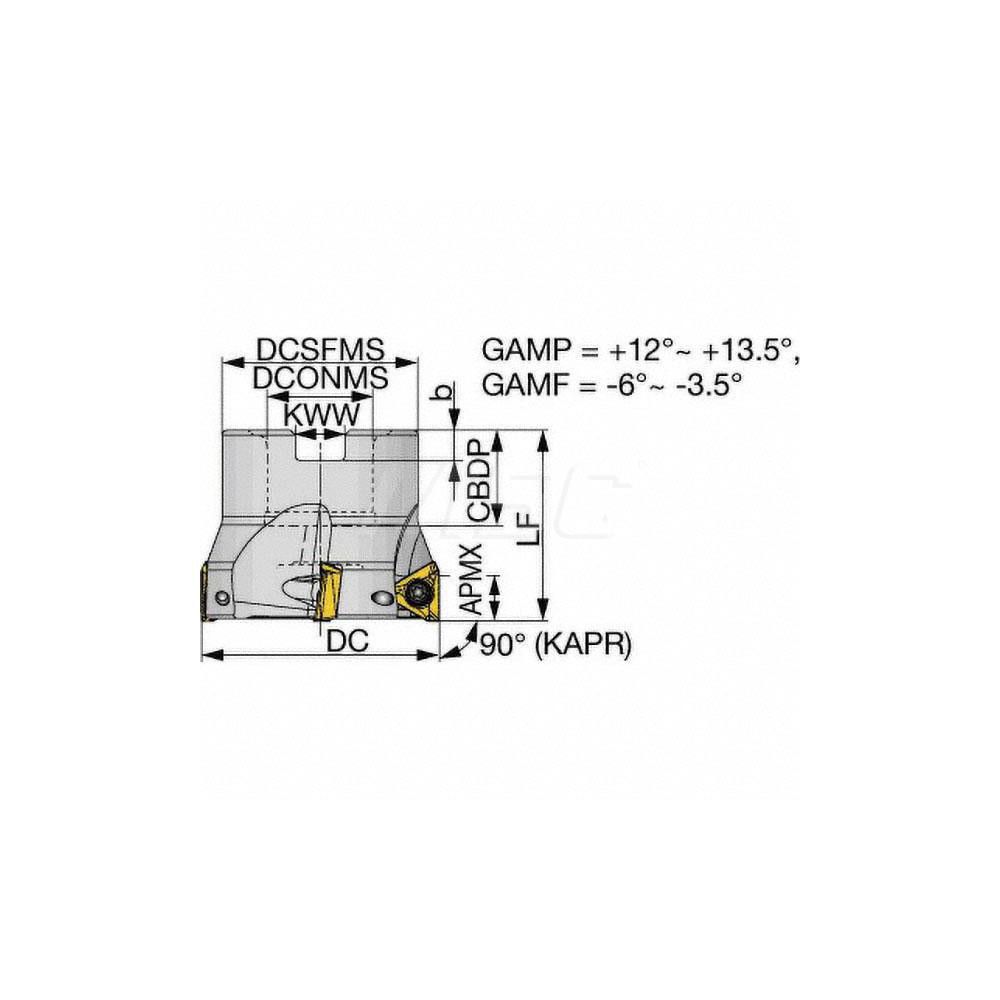 Tungaloy 2-1/2" Cut Dia, 3/4" Arbor Hole Dia, 0.59" Max Depth, Indexable Square-Shoulder Face Mill - 6996246