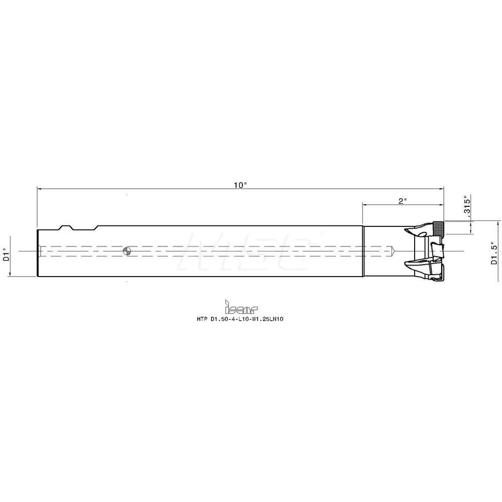 Iscar 1-1/2" Cut Dia, 0.118" Max Depth of Cut, 1-1/4" Shank Dia, Indexable Plunge End Mill - 3105516