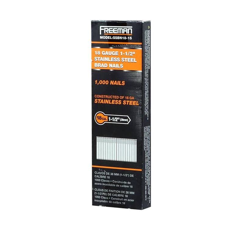 Freeman 1-1/2 in. 18-Gauge Glue Collated Stainless Steel Brad Nails, 1000 Per Box - SSBN18-15