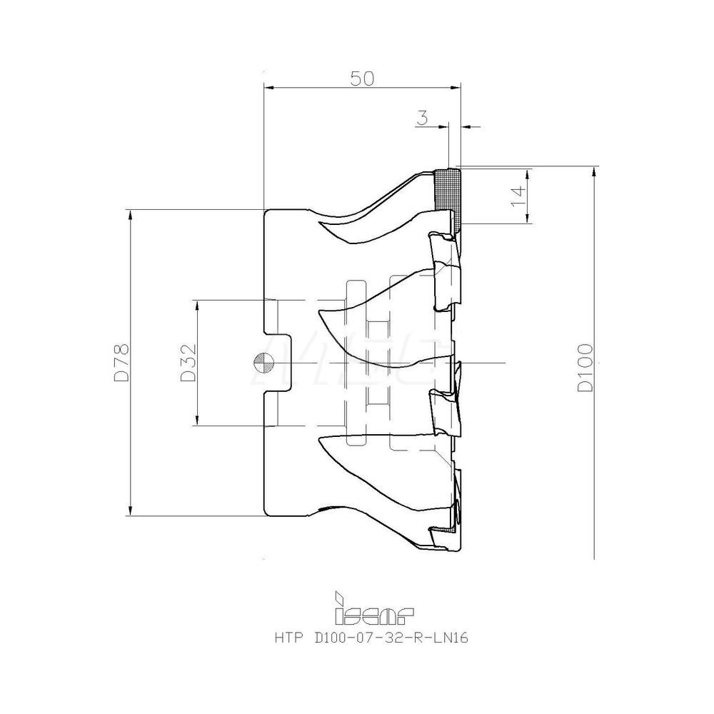 Iscar 100mm Cut Dia, 32mm Arbor Hole Dia, 3mm Max Depth, Indexable Square-Shoulder Face Mill - 3104504