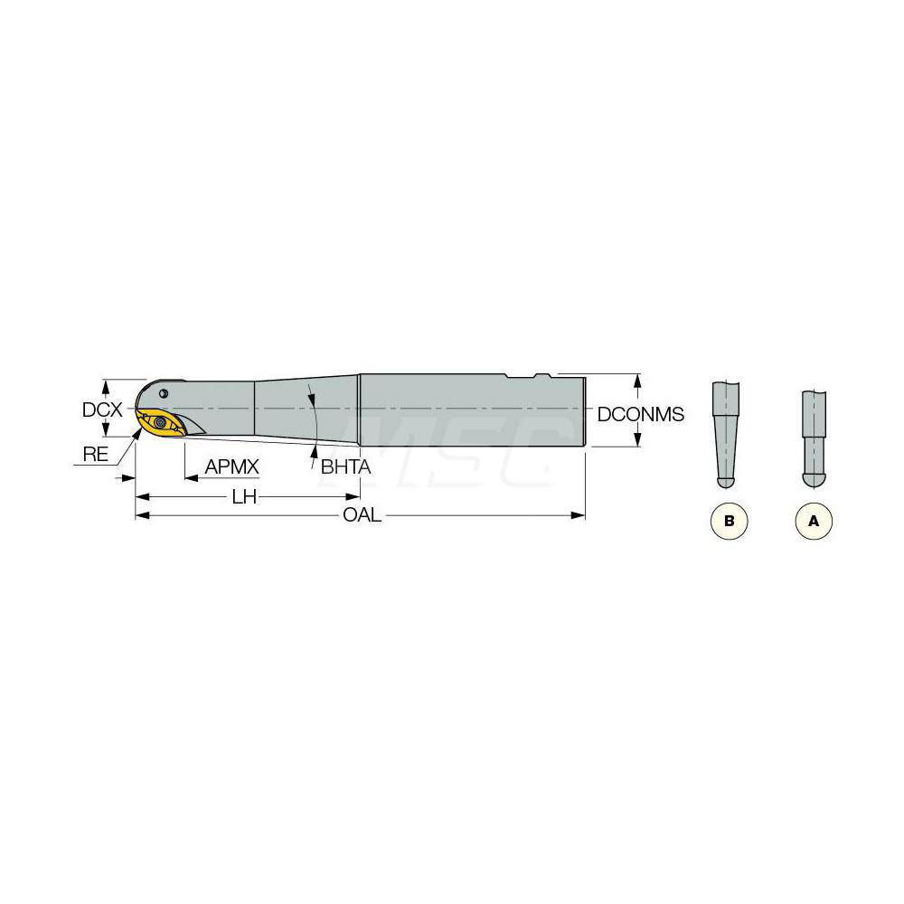 Iscar Indexable Ball Nose End Mill: 40 mm Cut Dia, Solid Carbide, 160 mm OAL - 3102559