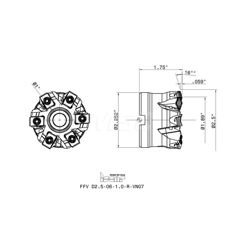 Iscar Indexable High-Feed Face Mill: 1.89 to 2.5" Cut Dia, 1" Arbor Hole - 3346895