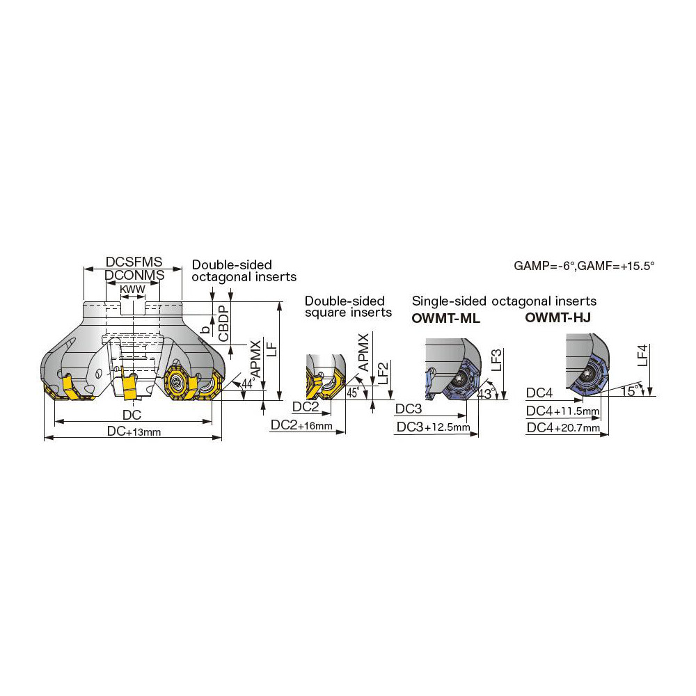 Tungaloy 2-1/2" Cut Dia, 3/4" Arbor Hole Dia, Indexable Square-Shoulder Face Mill - 6861845