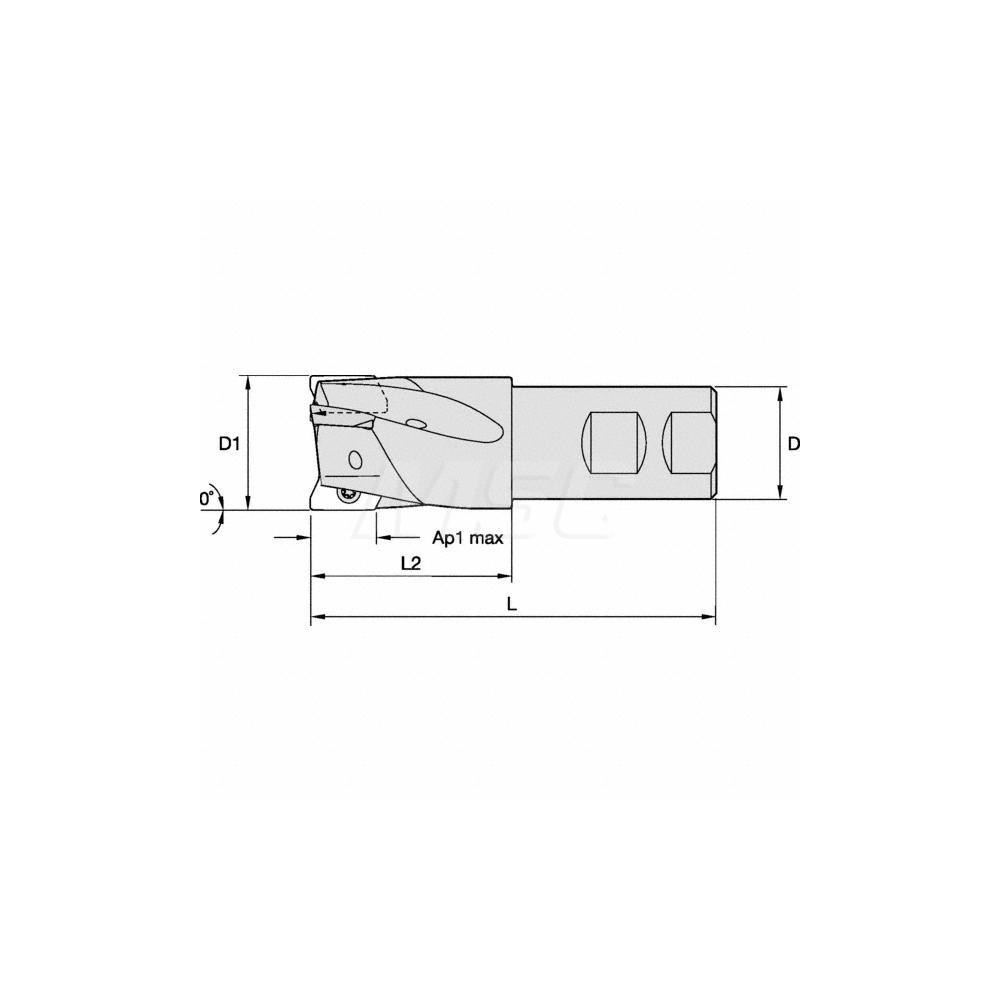 Kennametal Indexable Square-Shoulder End Mill: M1D100E1802W075L175, 1" Cut Dia, 0.71" Max Depth of Cut, 3/4" Dia Weldon Flat Shank - 2452372