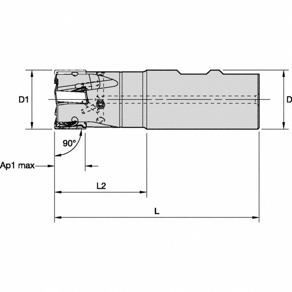 Kennametal Indexable Square-Shoulder End Mill: M1D100E1802W075L175, 1" Cut Dia, 0.71" Max Depth of Cut, 3/4" Dia Weldon Flat Shank - 2452372