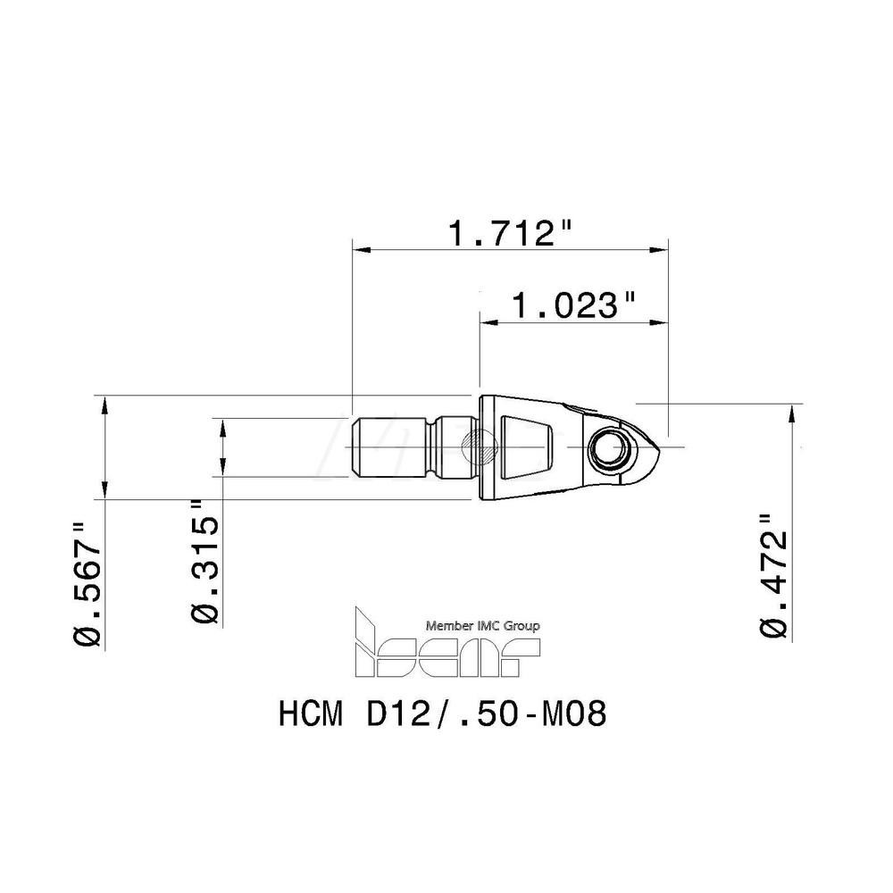 Iscar Indexable Ball Nose End Mill: 0.4724" Cut Dia, 1.7126" OAL - 3104174