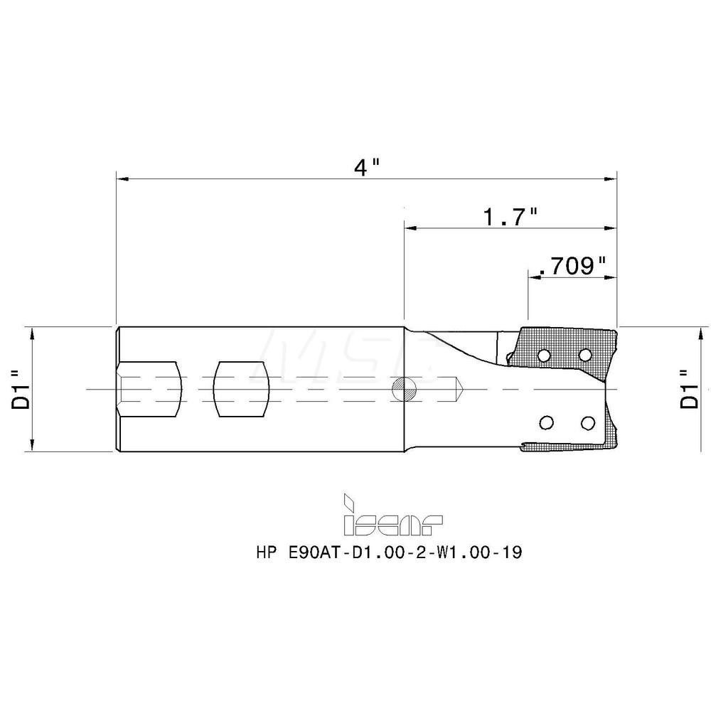 Iscar Indexable Square-Shoulder End Mill: HPE90ATD1.002W1.0019, 1" Cut Dia, 0.709" Max Depth of Cut, 1" Dia Weldon Flat Shank - 3104312
