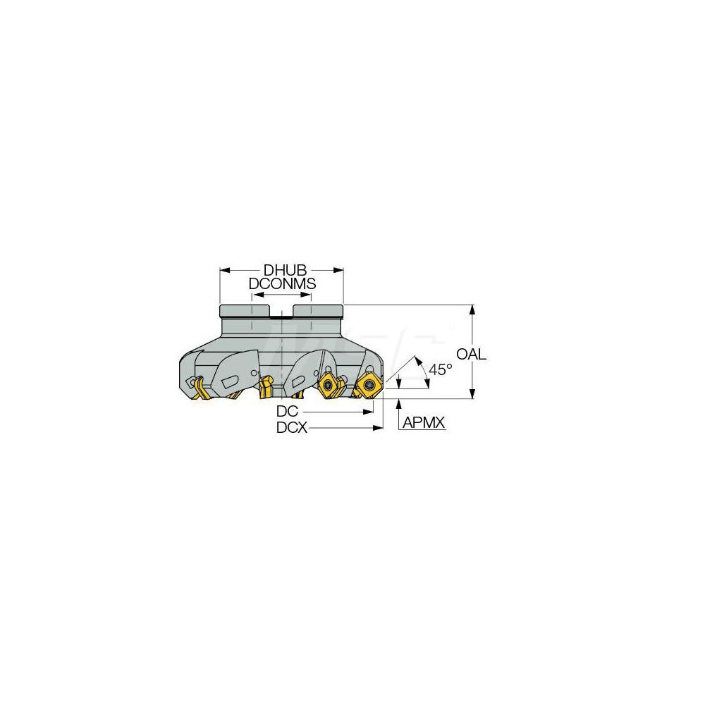 Iscar 2-1/2" Cut Dia, 1" Arbor Hole, 0.276" Max Depth of Cut, 45° Indexable Chamfer & Angle Face Mill - 3104580