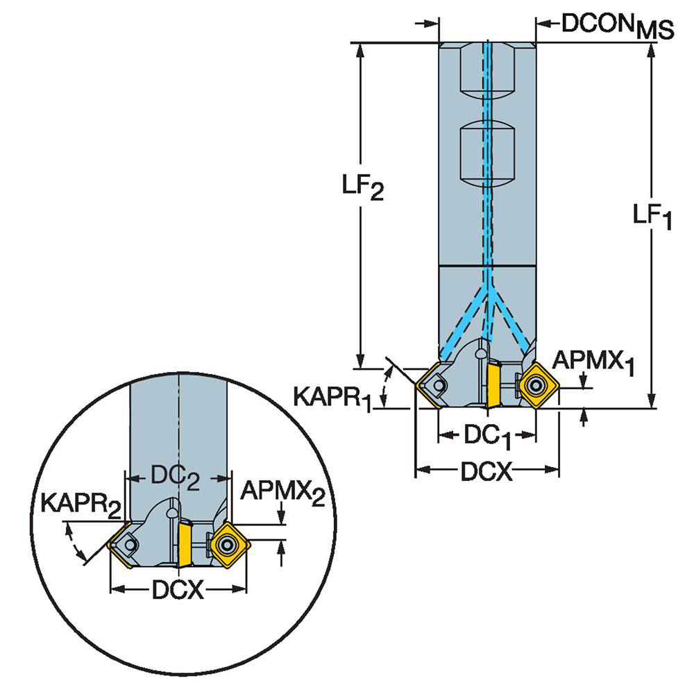 Sandvik Coromant 0.52" to 0.969" Cut Dia, 15.88mm Shank Dia, Indexable & Chamfer End Mill - 6536280