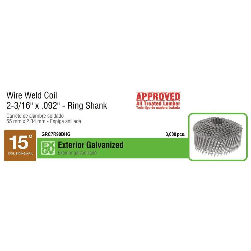 Grip-Rite 2-3/16 in. x 0.092 in. 15° Wire Collated Exterior Galvanized Ring Shank Coil Framing Nails 3000 per Box - GRC7R90DHG
