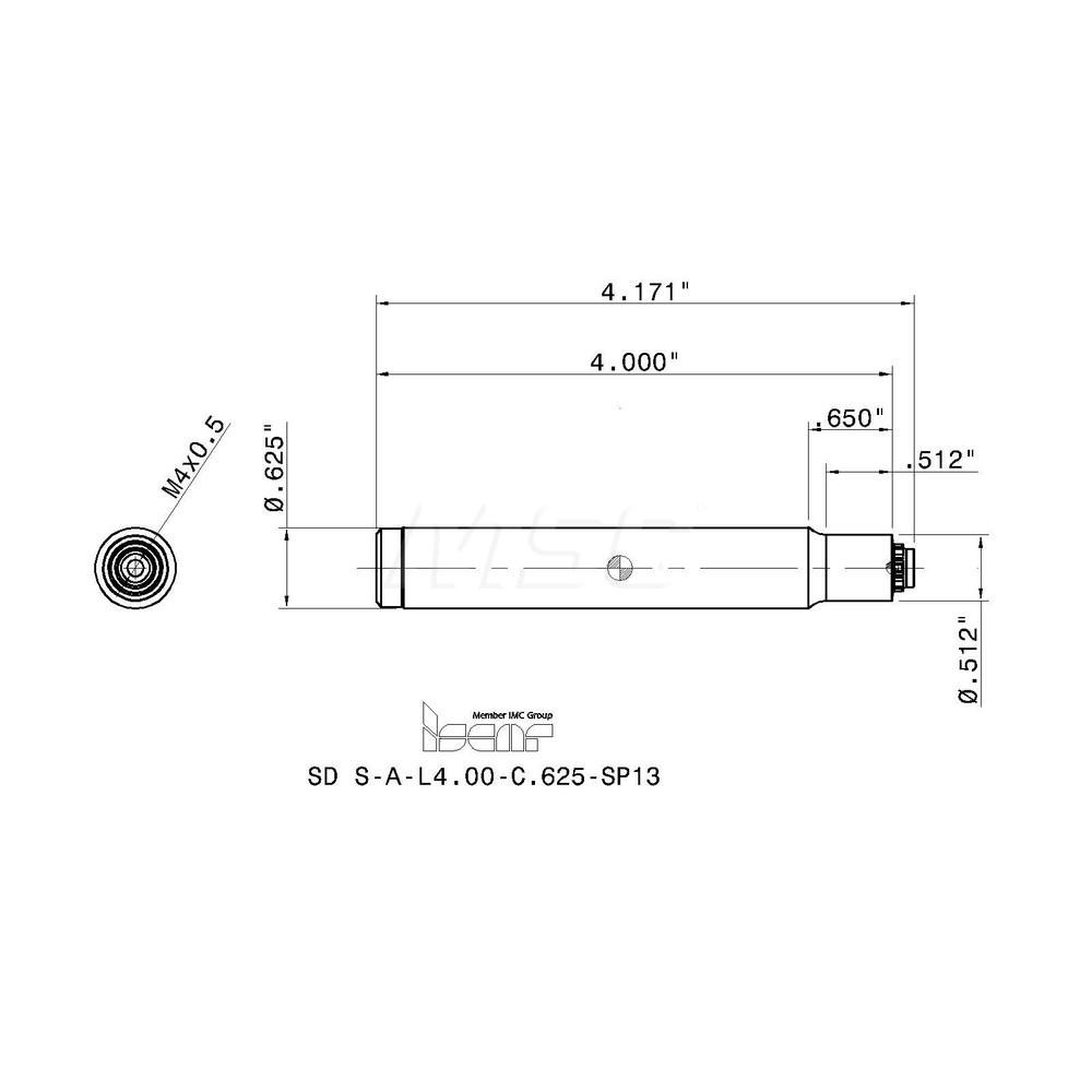 Iscar Replaceable Tip Milling Shank: Series T-Slot, 0.65" Projection, 5/8" Stepped Shank - 3110817
