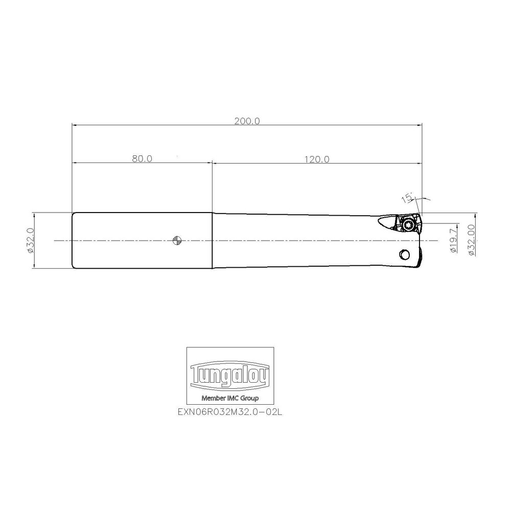 Tungaloy Indexable High-Feed End Mill: EXN06R032M32.0-02L, Cylindrical Shank - 6872299