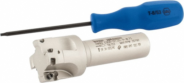 Iscar Indexable Square-Shoulder End Mill: HM90 E90A-D1.25-5-W.75, 1-1/4" Cut Dia, 0.394" Max Depth of Cut, 3/4" Dia Weldon Flat Shank - 3101940