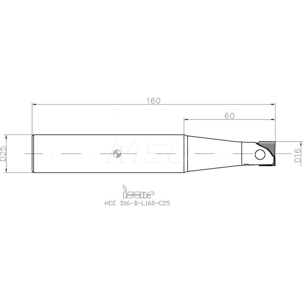 Iscar Indexable Square-Shoulder End Mill: HCED16-B-L160-C25, 16 mm Cut Dia, 25 mm Dia Cylindrical Shank - 3103704
