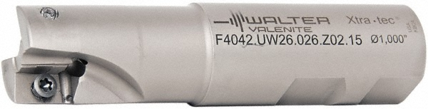 Walter Indexable Square-Shoulder End Mill: M4792.026-W26-01-13, 1" Cut Dia, 13.3 mm Max Depth of Cut, 1" Dia Weldon Flat Shank - 6866261