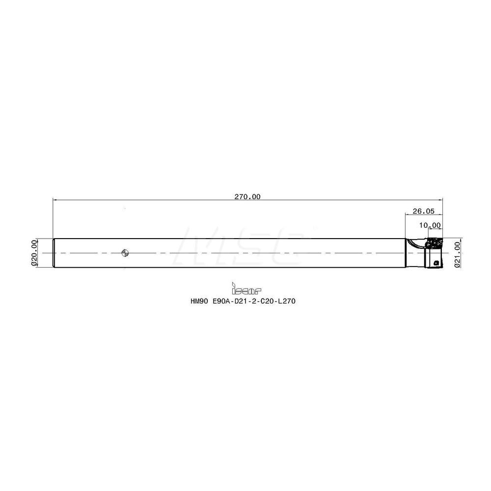 Iscar Indexable Square-Shoulder End Mill: HM90E90AD212C20L270, 21 mm Cut Dia, 10 mm Max Depth of Cut, 20 mm Dia Cylindrical Shank - 3191063
