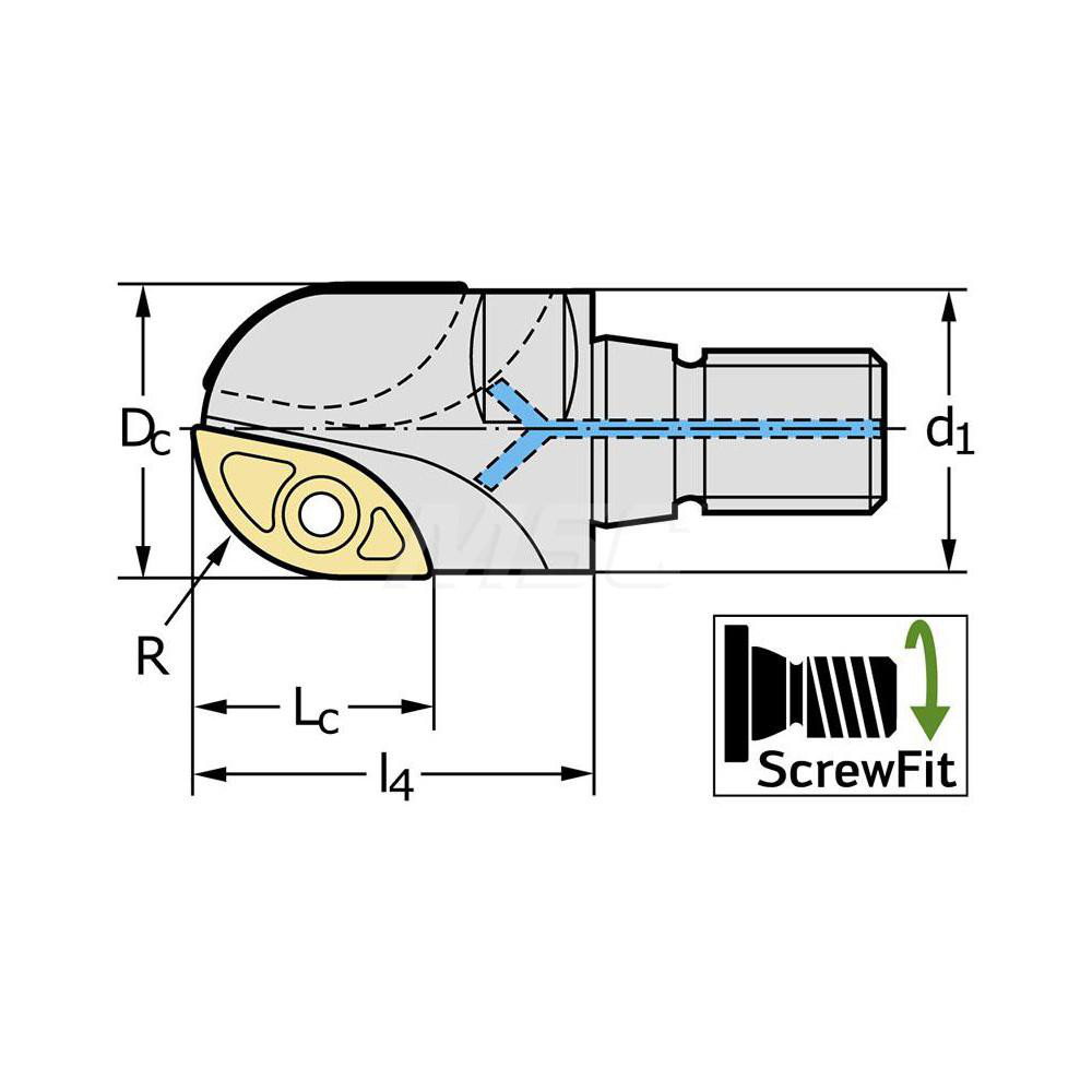Walter Indexable Ball Nose End Mill: 1.969" Cut Dia, Steel, 3.74" OAL - 5015383